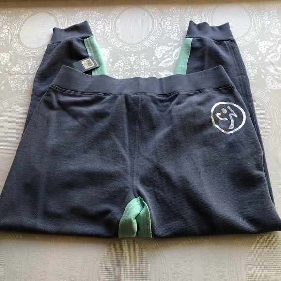 Zumba Fitness Grey’s The Way Sweatpants Women’s Size L Grey/Teal Elastic Waist - Picture 15 of 16